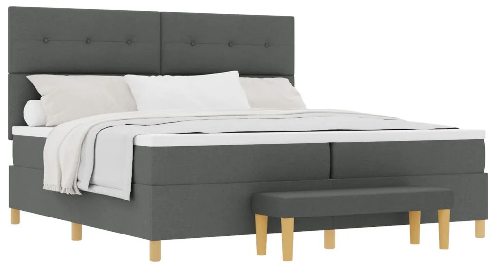 Boxspring Ágy Matrac és Pad Sötét Szürke 200x200 cm Szövet