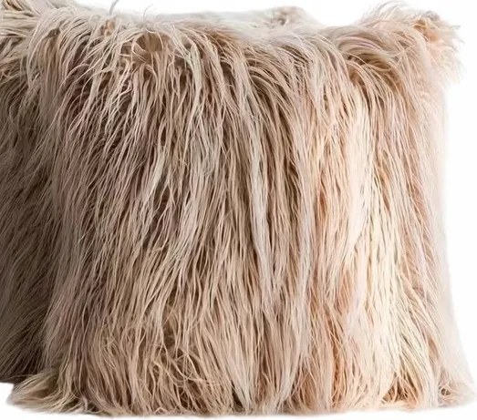 Bézs Szőrmés Párnahuzat Szőrös Hangulatos Bozontos Párnahuzat 45x45