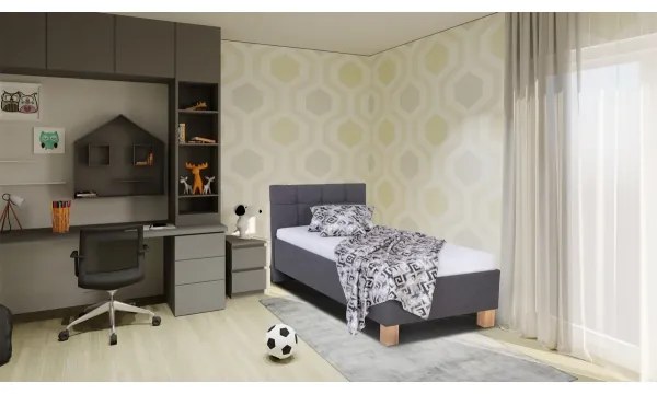 Kárpitozott ágy MARIA ONE 90x200 cm, matraccal és ágyneműtartóval, szürke