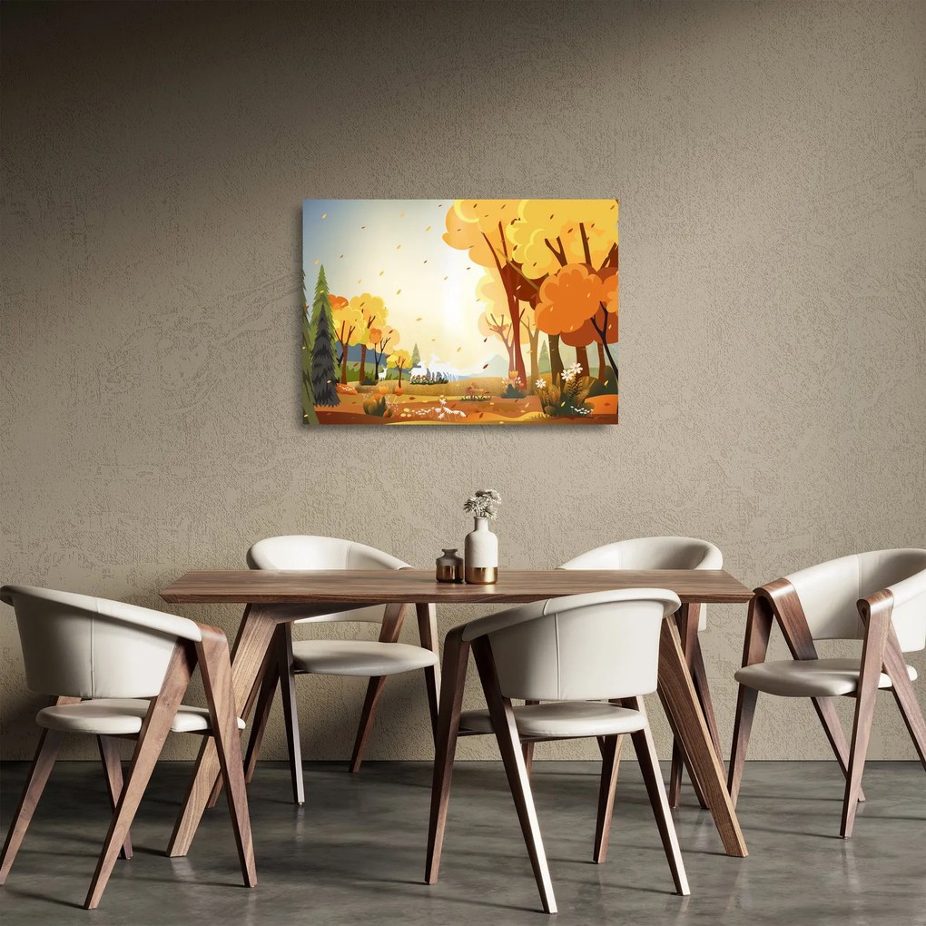 Kép - őszi táj, illusztrációk (üvegen) (70x50 cm)