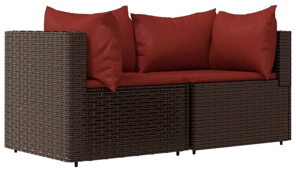 2 db barna polyrattan kerti sarokkanapé párnákkal
