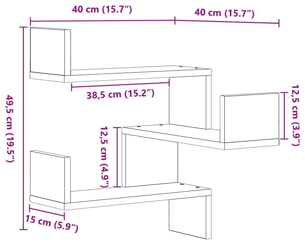 Falipolcok 2 db Fekete Tölgy 40x40x49,5 cm Fűrészelt Fa