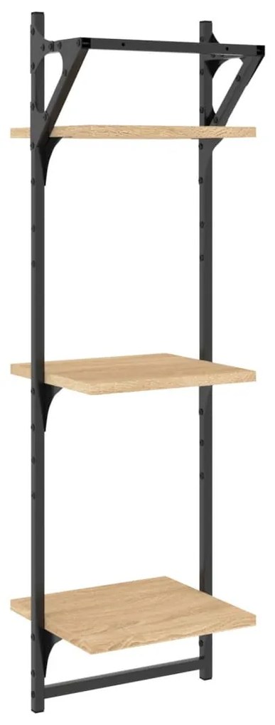 2 db 3 szintes sonoma tölgy színű falipolc rúddal 30x25x100 cm