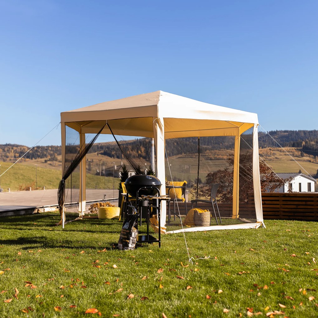 Kerti pavilon sátor, 3,9x2,5x3,9m, bézs/fekete, RINGE TYP 2+6 oldal