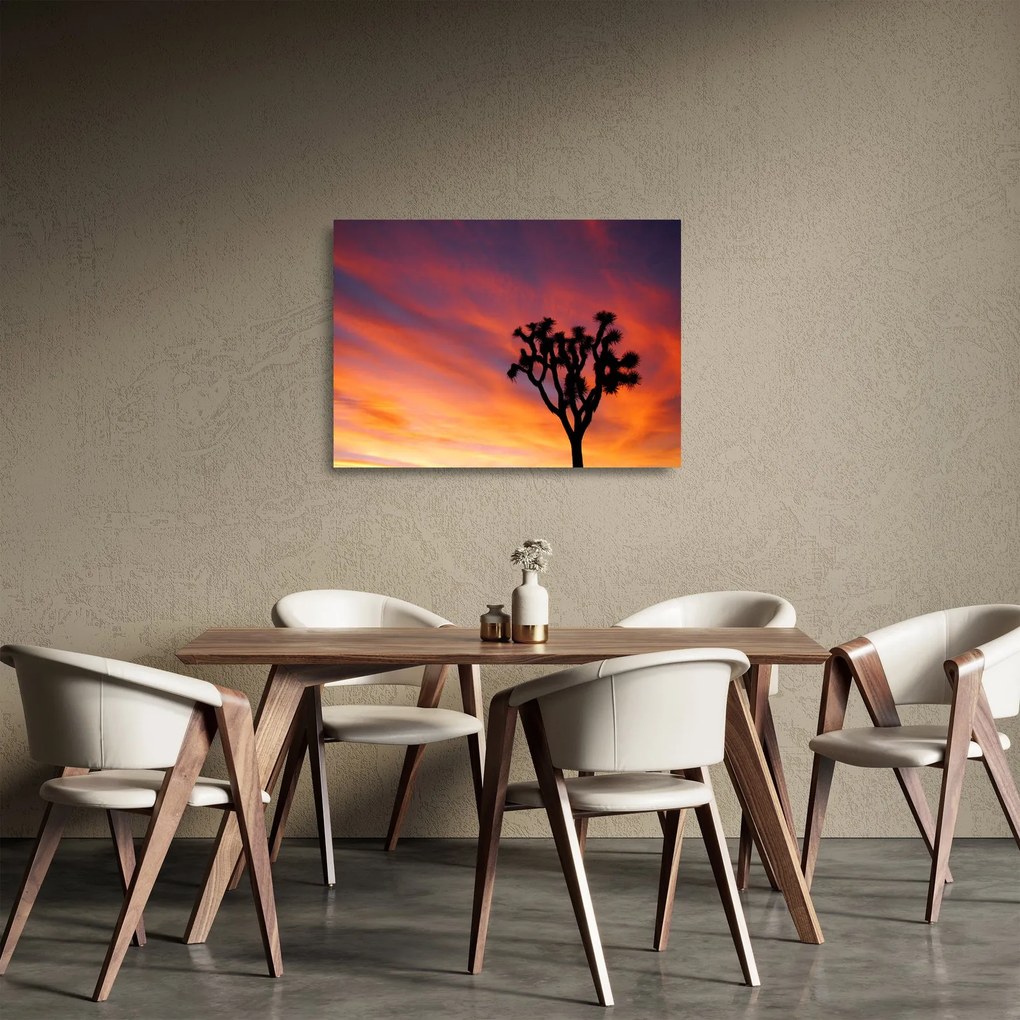 Üvegkép - Naplemente egy fa sziluettje felett (70x50 cm)
