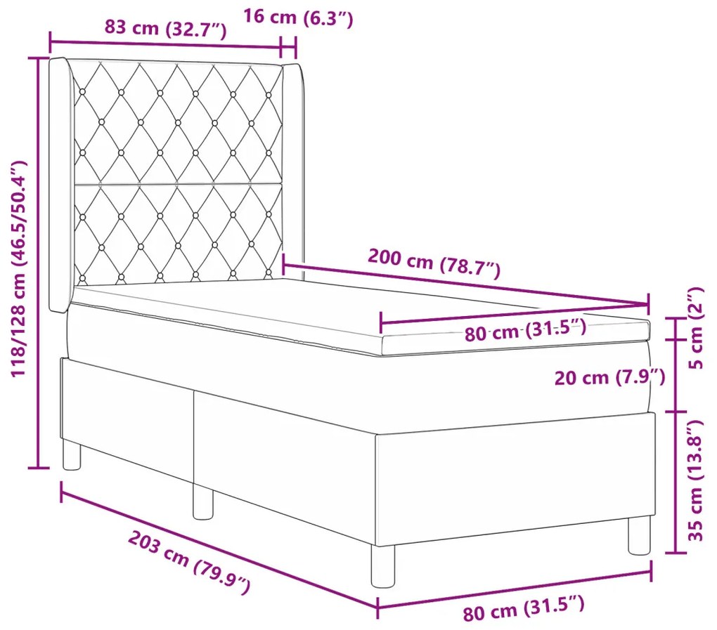 Boxspring Ágy Matraccal Sötétszürke 80x200 cm Bársonyos