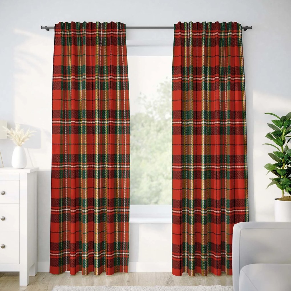 Goldea karácsonyi pamut drapéria - piros kockás 220x150 cm