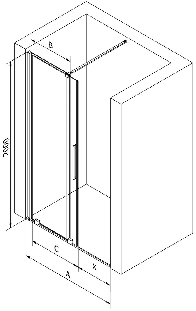 Mexen Velar, nyitható tolóajtó 75x200 cm, 8mm átlátszó üveg, króm profil, 871-075-000-01-01