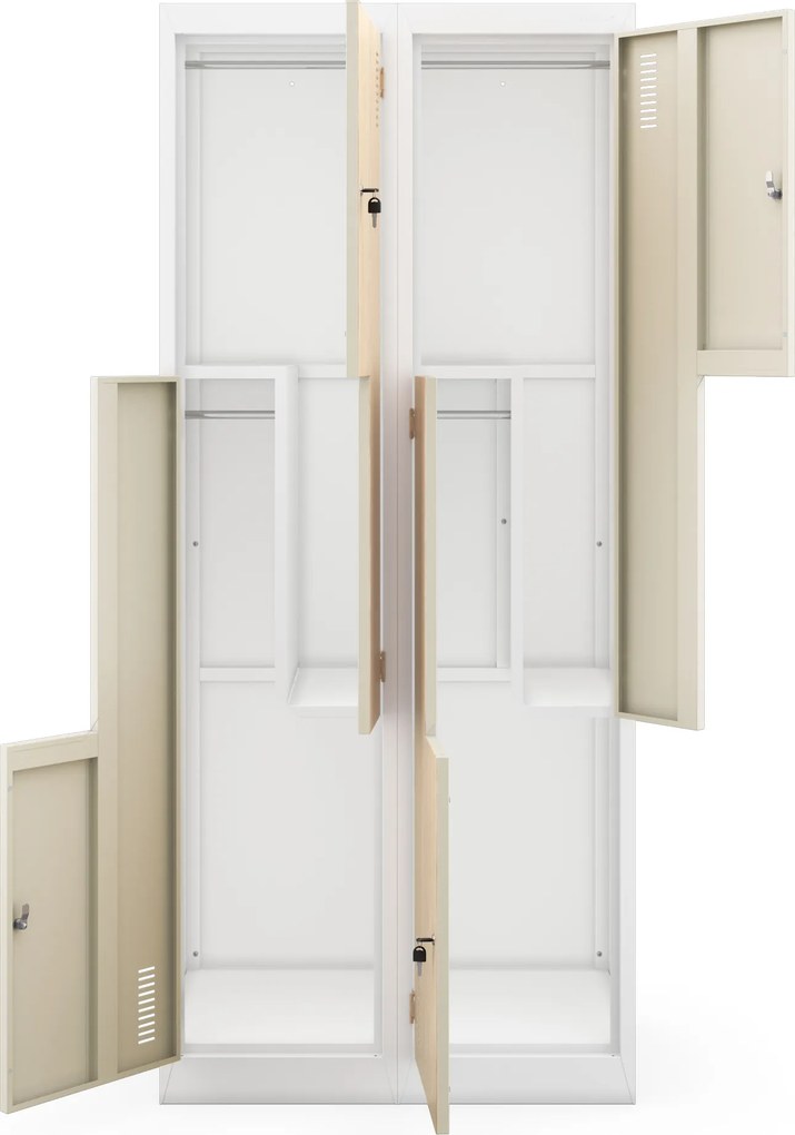 L típusú, négyrekeszes szociális ruhaszekrény, fehér/sonoma tölgy, 800x1850x450 mm: JULIA Eco Design