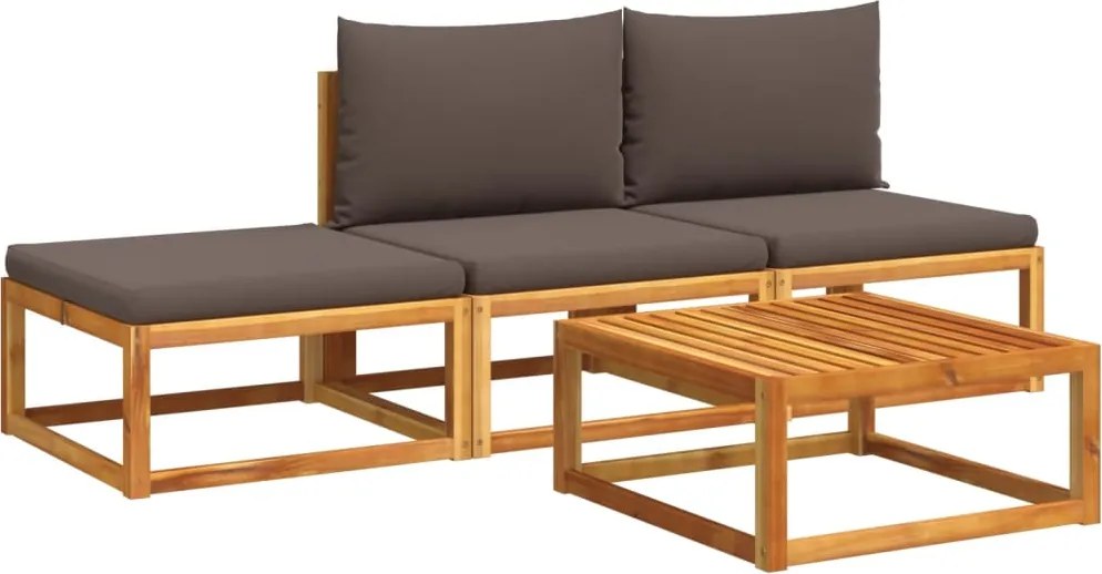 vidaXL 4 részes kerti kanapégarnitúra párnákkal, akácfa és rattan