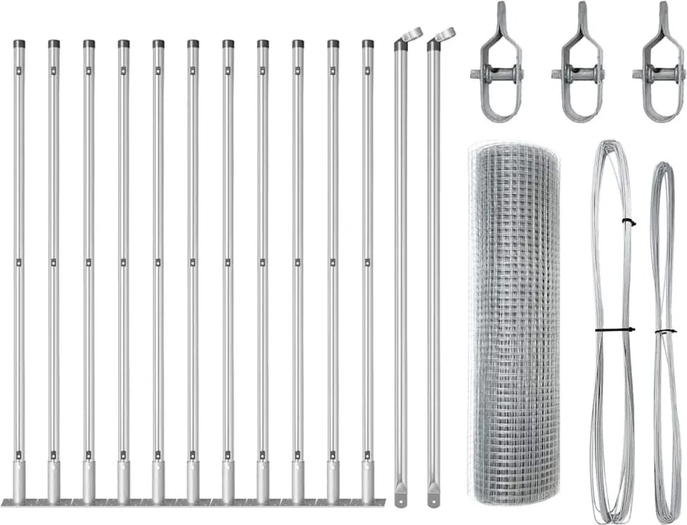 vidaXL Kerítésoszlop Ezüst 25 x 0,4 m (16 x 16 mm háló) Acél