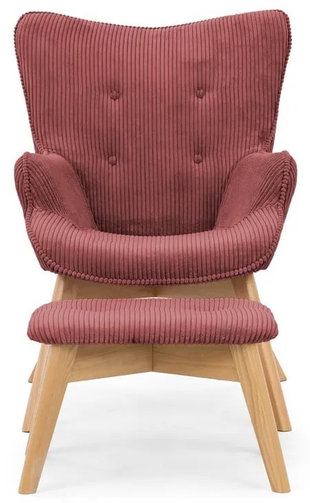 Piros kordbársony fotel lábtartóval Niko – Ropez