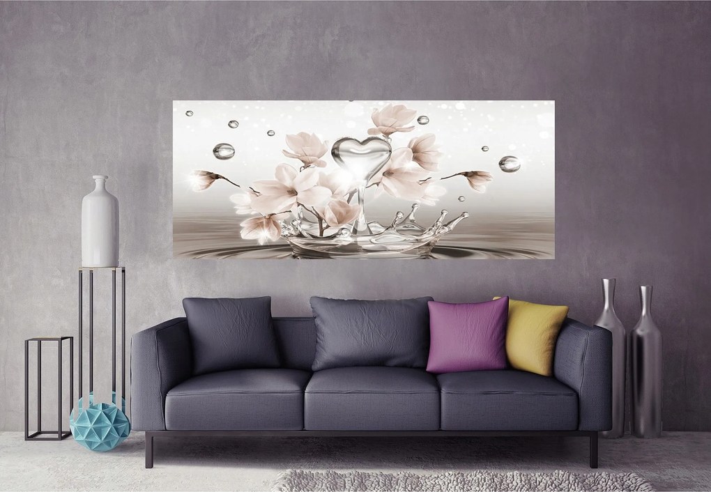 Fotótapéta flizelina Szív Virágok Víz Cseppek Rosa Elegancia 250x104 +ragasztó