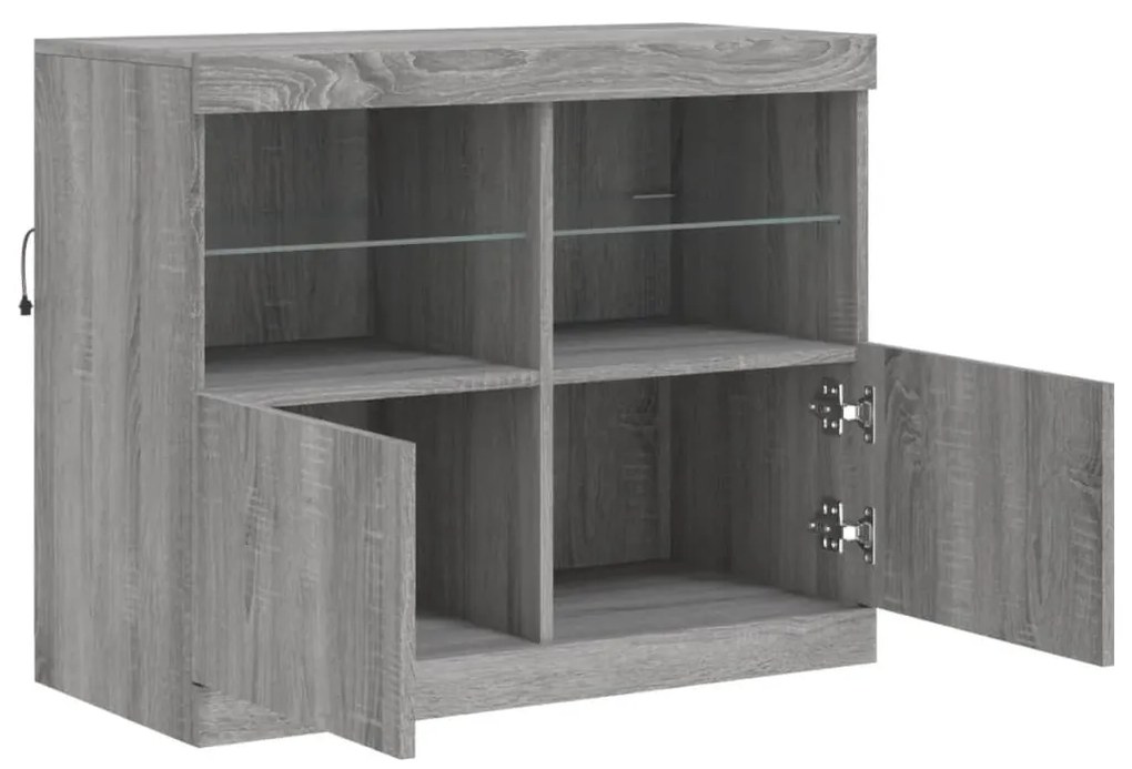 szürke sonoma színű tálalószekrény LED-ekkel 81 x 37 x 67 cm