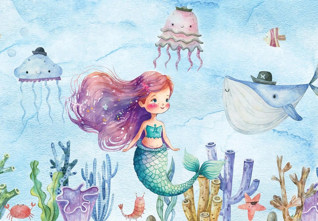 Fotótapéta gyerekeknek Hableány halak a flizelinen Ragasztó Ajándék 254 x 184