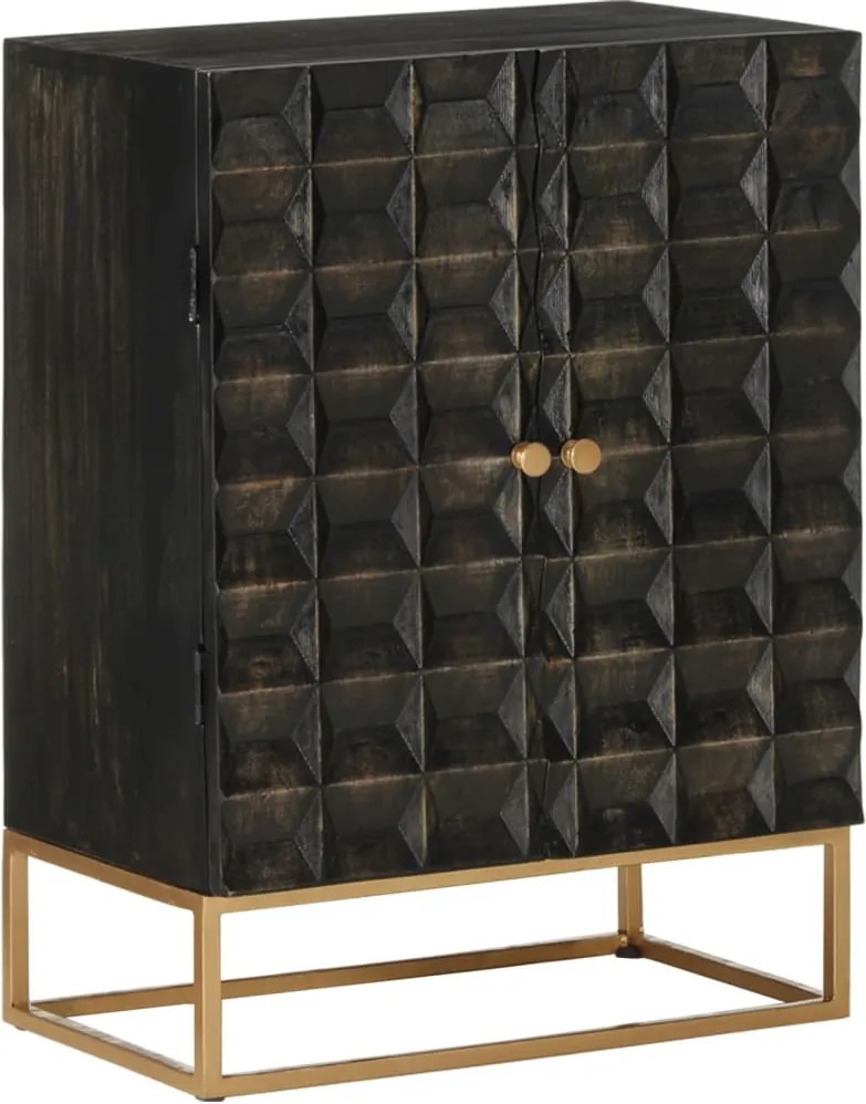 vidaXL fekete tömör mangófa és vas tálalószekrény 55 x 34 x 75 cm