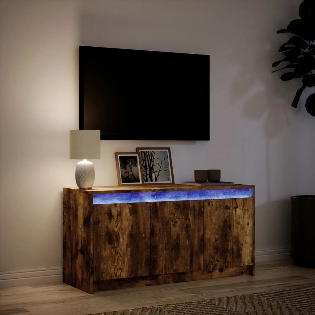 füstös tölgy színű szerelt fa LED-es TV-szekrény 100x34x50 cm