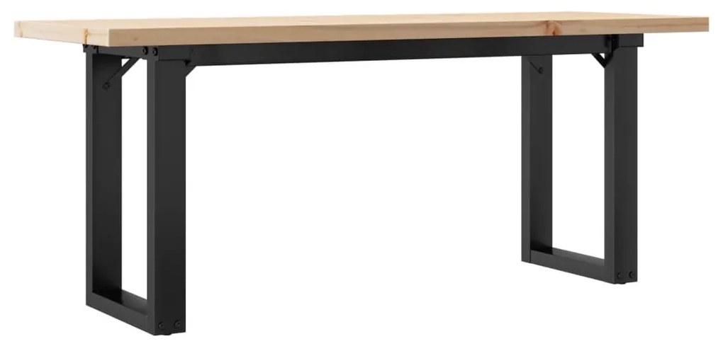 tömör fenyőfa és öntöttvas O-vázú dohányzóasztal 110x40x45,5 cm