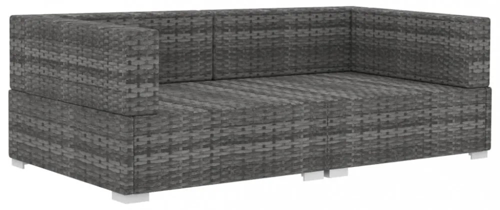 2 db szürke moduláris polyrattan sarokfotel párnákkal