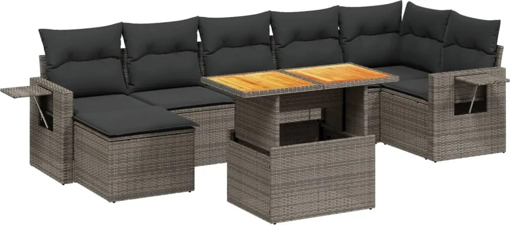 vidaXL 8 részes szürke polyrattan kerti ülőgarnitúra párnákkal