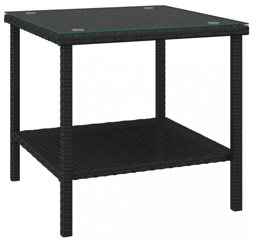 fekete polyrattan és edzett üveg kisasztal 45 x 45 x 45 cm