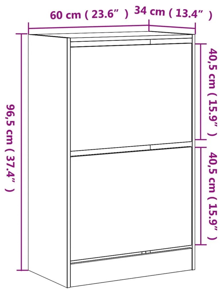 fekete szerelt fa cipőszekrény 60 x 34 x 96,5 cm