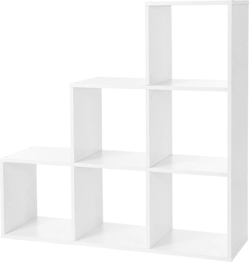 Könyvespolc, lépcsős polc 6 rekesszel, 97,5 x 97,5 x 29 cm