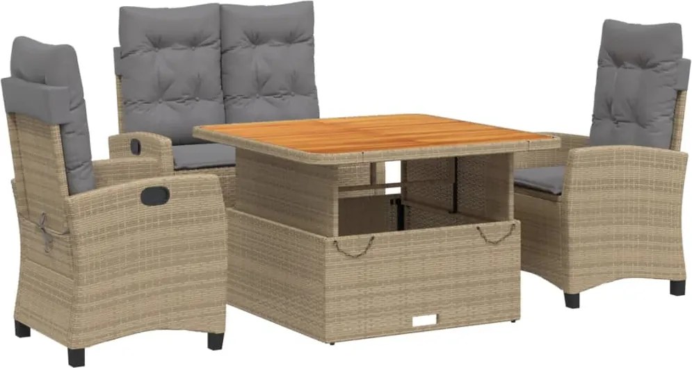 vidaXL 4 részes bézs polyrattan kerti étkezőgarnitúra párnákkal