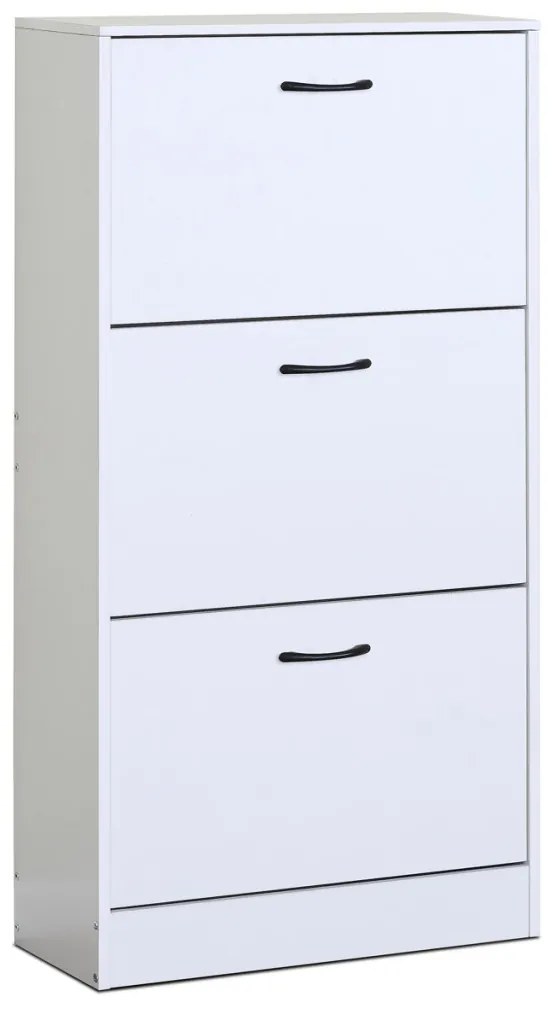 Cipősszekrény, 3 rekeszes, Fehér színben, MDF