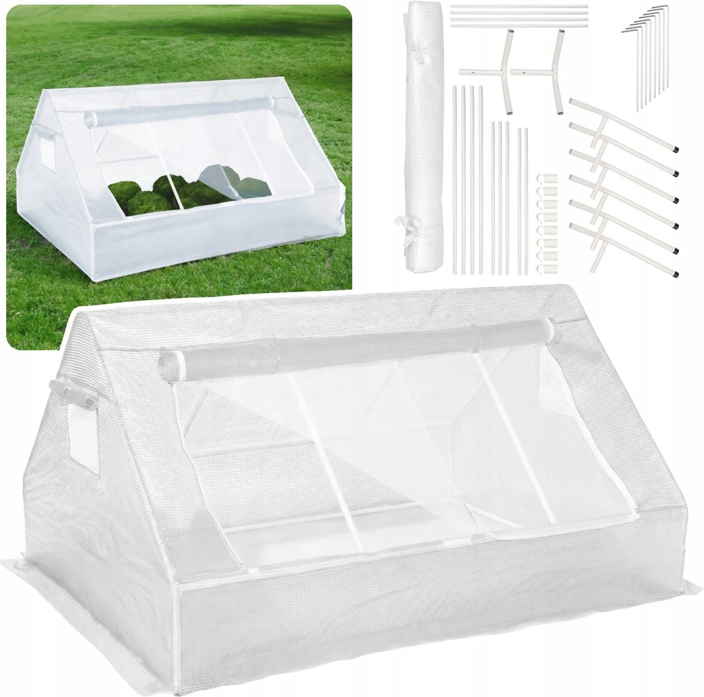 Kis fehér kerti üvegház fóliaalagút cipzáras 180x140xH94