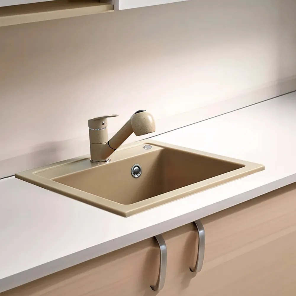 Nia szögletes egy medencés gránit mosogató bézs