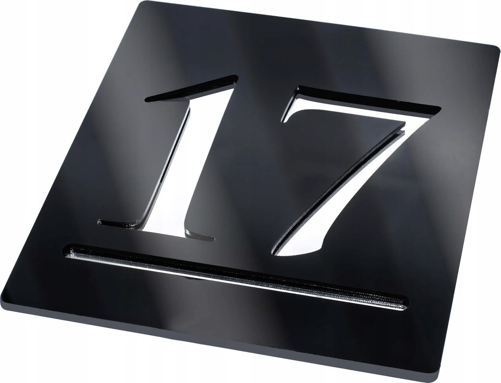 Házszámtábla Modern 3D Fekete Fényes Ezüst Tükör