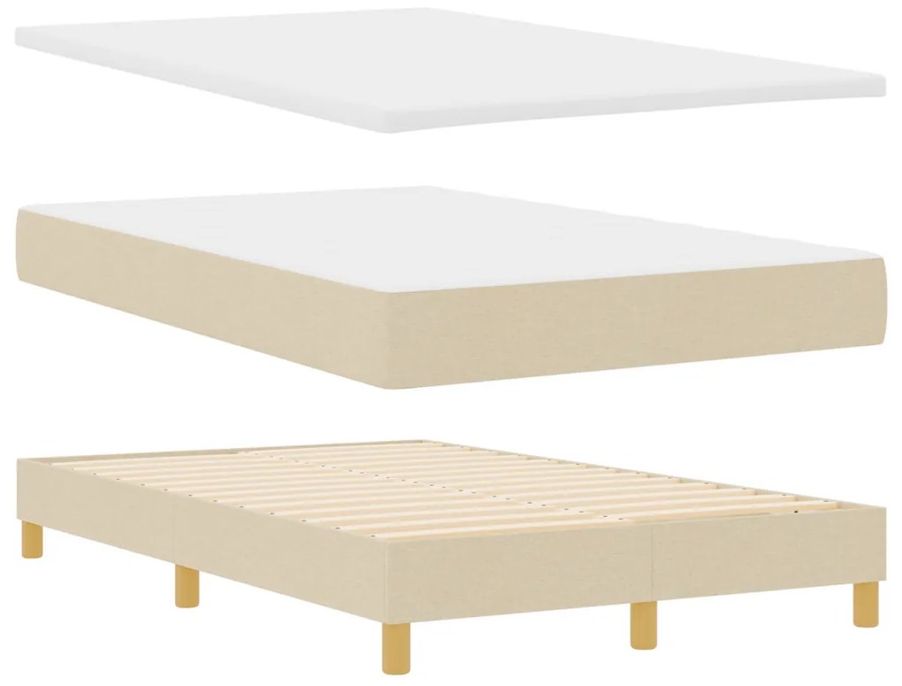 Box Spring ágy matraccal és LED-del, krém színben, 120x200 cm, szövet
