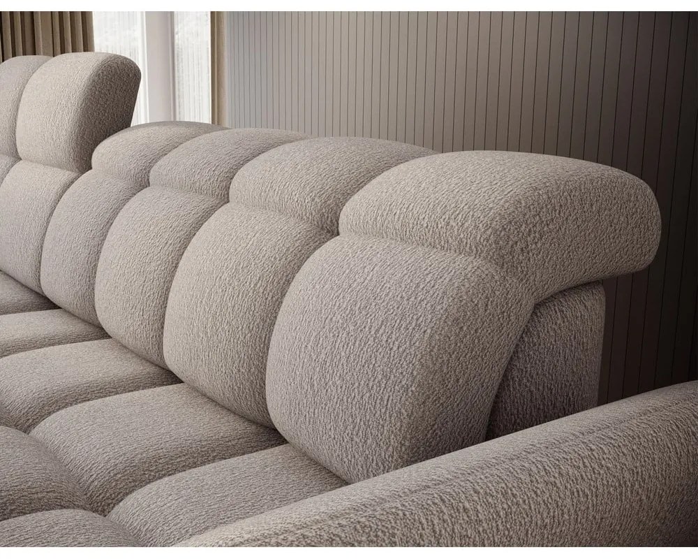 Bézs buklé kinyitható-tárolóhelyes sarokkanapé (bal oldali-heverő résszel) Beneth – ELTAP