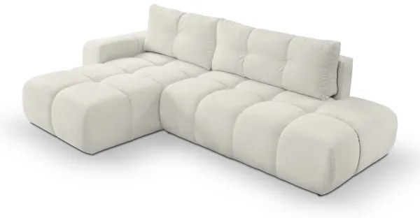 Kihúzható L-alakú kárpitozott sarokülőgarnitúra tárolóval ALMADA balos bézs