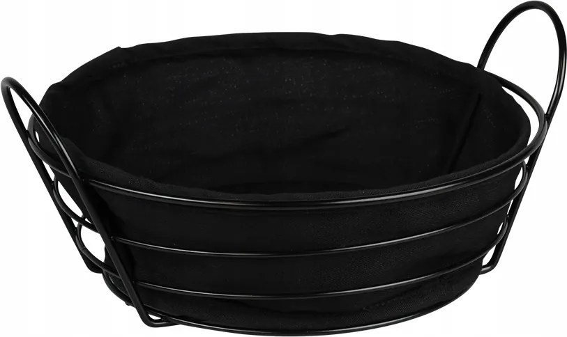 Fém Kenyérkosár Ø 24 CM Fekete, Mosható Betéttel