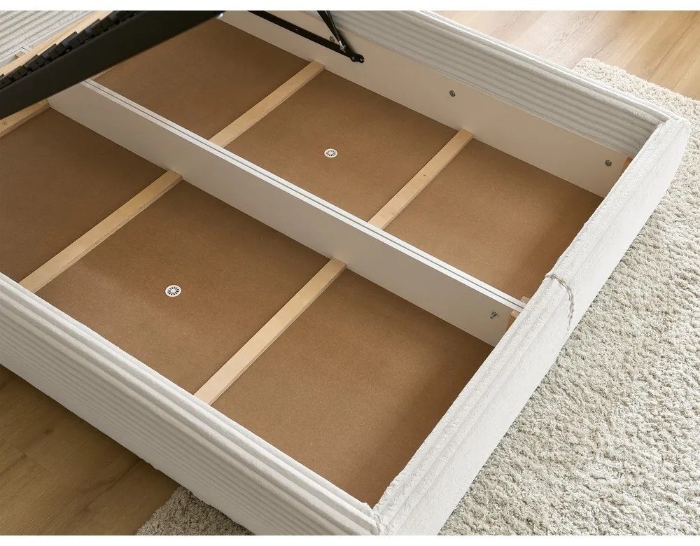 Bézs kárpitozott ágyneműtartós franciaágy ágyráccsal 180x200 cm Jade – Bobochic Paris