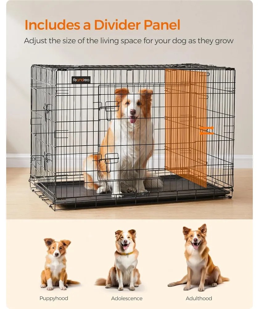 Kutyaketrec, kutyabox két ajtóval és elválasztó ráccsal, fekete 107x70x77cm