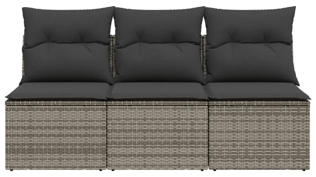 3 személyes szürke polyrattan kerti kanapé párnával