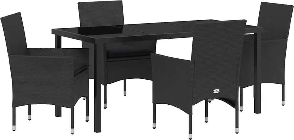 vidaXL Kert étkező szett párnával 5 pcs Fekete polirattan