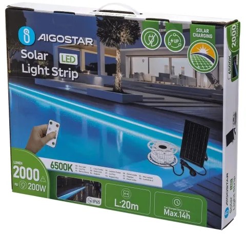 Aigostar - dimmelhető napelemes LED-szalag LED/20W/3,2V 20 m 6500K IP65 + távirányító