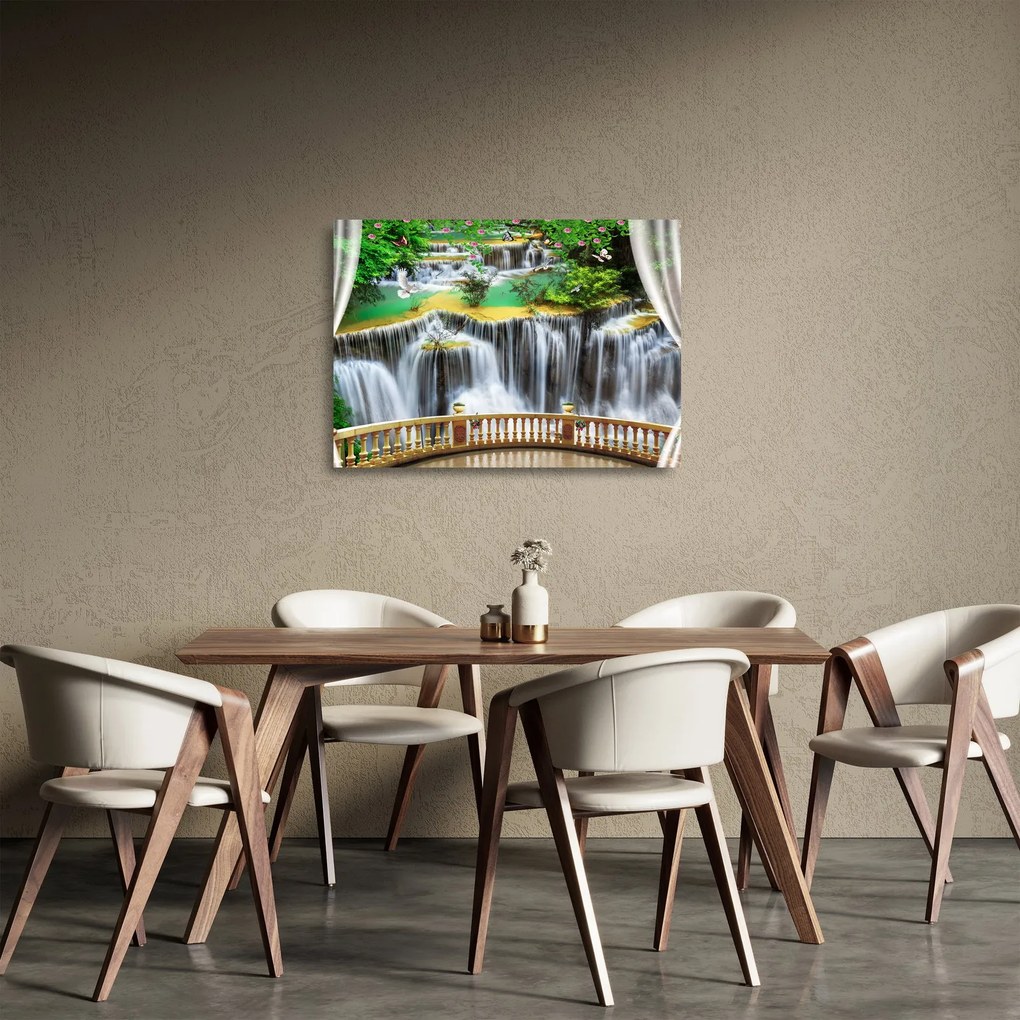 Kép - Varázslatos vízesések megtekintése (üvegen) (70x50 cm)