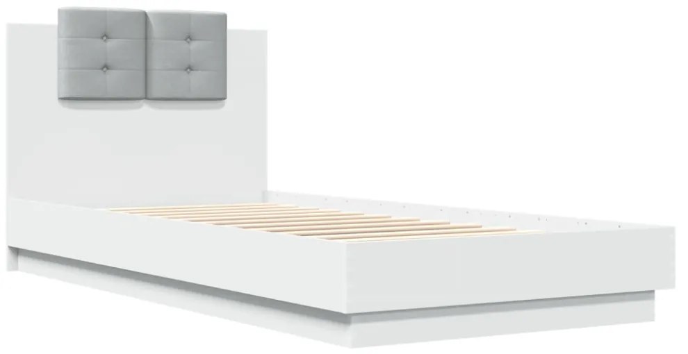 fehér ágykeret fejtámlával és LED-világítással 100 x 200 cm