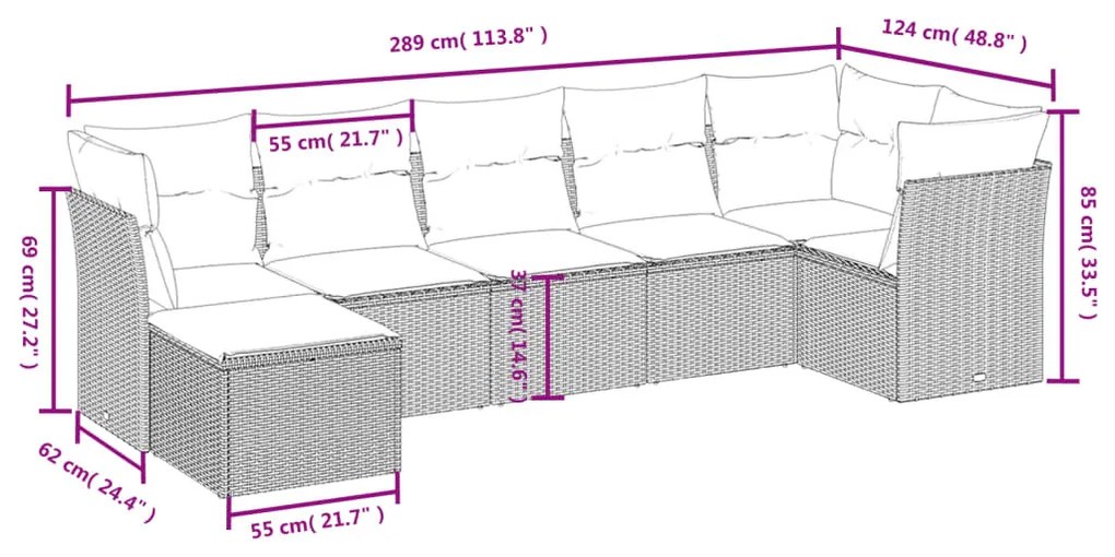 7 részes világosszürke polyrattan kerti ülőgarnitúra párnákkal