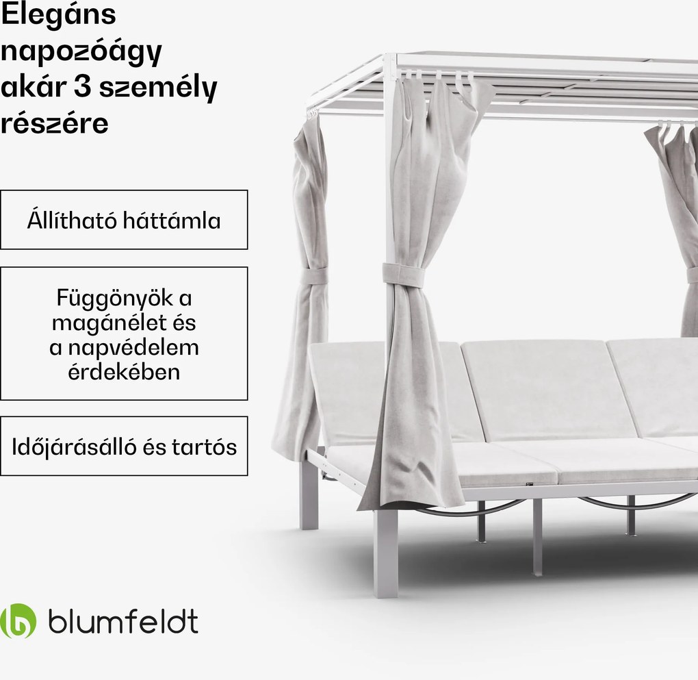 Blumfeldt Eremitage Triple hármas napozóágy, napvédővel, akár 3 fő számára, alumínium váz, időjárásálló