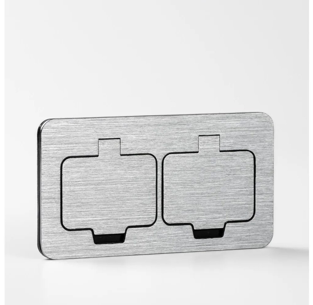 Brilagi - Kültéri beépített padló dupla aljzat IP55 matt króm négyszögletes