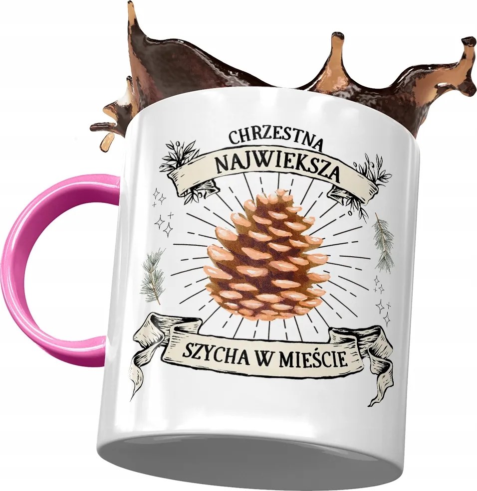 Rózsaszín Bögre Keresztelőre Születésnapra Ajándék Nyomtatott Fotóval