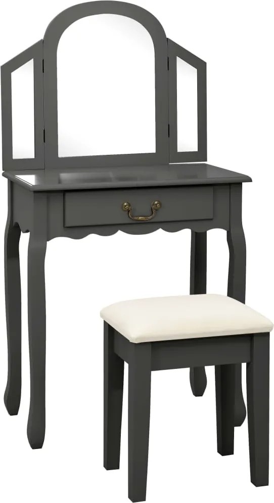 vidaXL szürke császárfa MDF fésülködőasztal ülőkével 65x36x128 cm