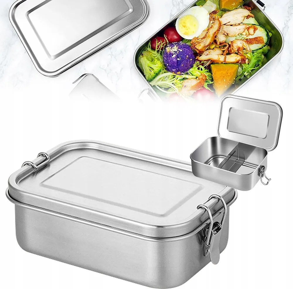 Légmentesen záródó Uzsonnás doboz 850ml Acél Rekesszel Mosás