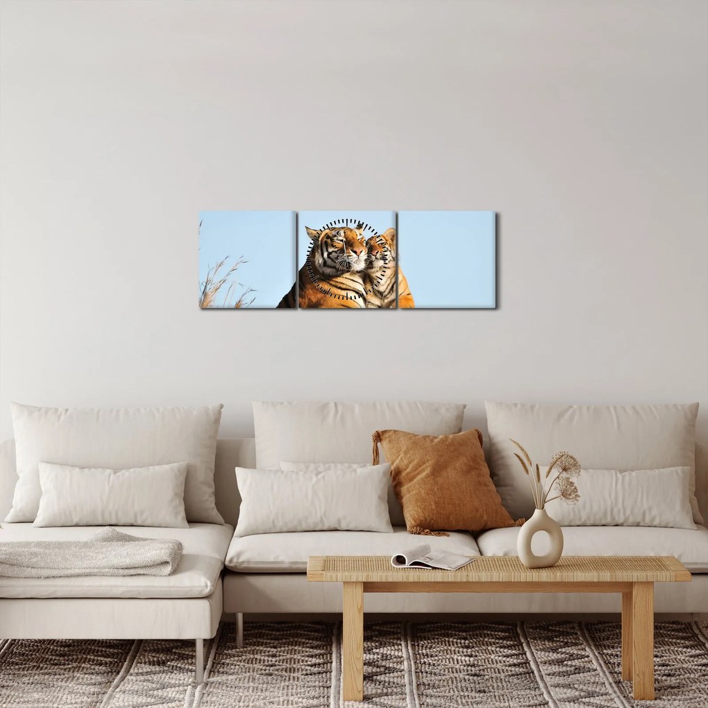 Kép - Tigris és a kölyke (órával) (90x30 cm)